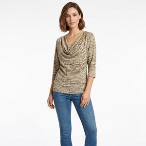 Dressbarn XL Snakeskin Draped Blouse Earth Tone Green & Tan